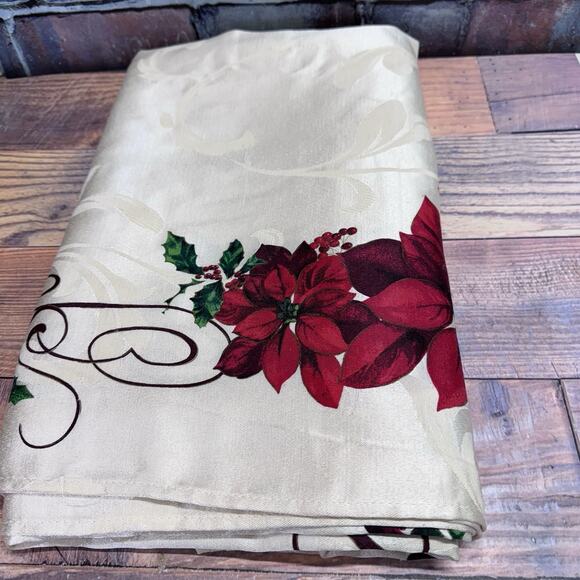 St Nicholas Square Christmas Fabric Tablecloth‎ Rectangular 97"x58" Poinsettias - Picture 6 of 8
